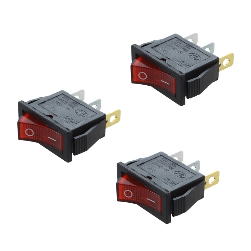 

3X Rocker Switch ON OFF Bright Bipolar 28X10mm 250V 15A 3 Terminals RED