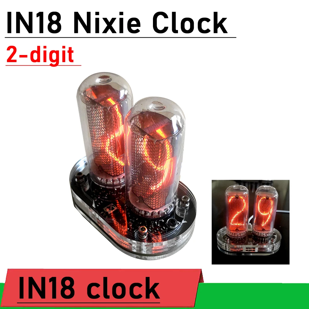 

IN18 Nixie Clock 2-digit digital display IN-18 Glow Tube thermometer Built in Boost module W USB -C POWER