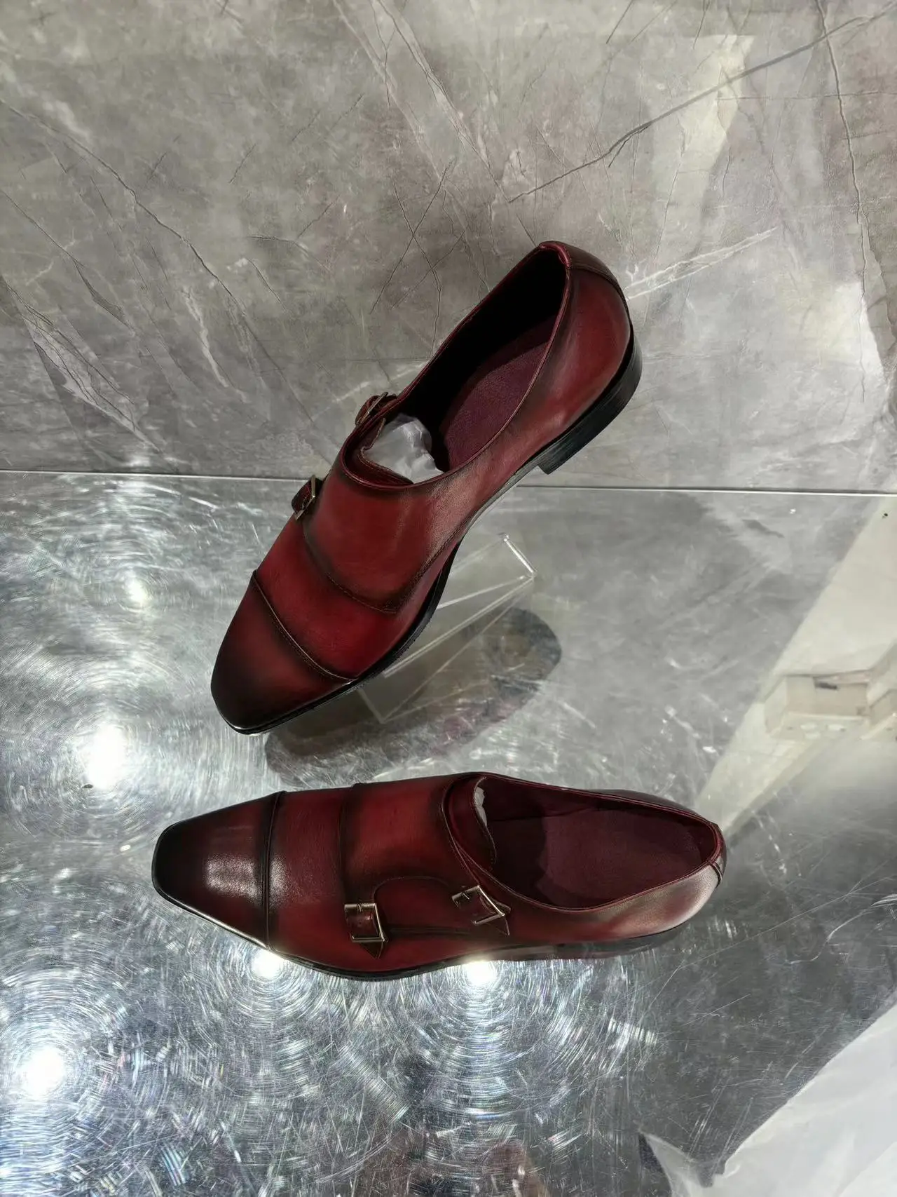 Туфли-оксфорды мужские винно-красные кожаные формальные квадратный носок