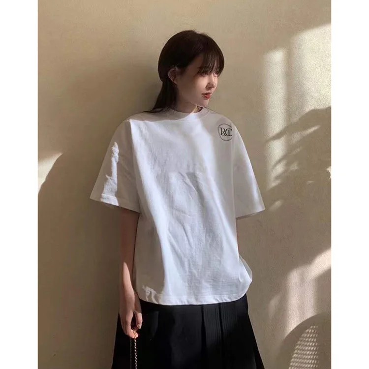 

Women T-shirt Niche Design Spring/Summer 2022 Letter Logo Print Cotton Crew Neck White Short Sleeve Tops