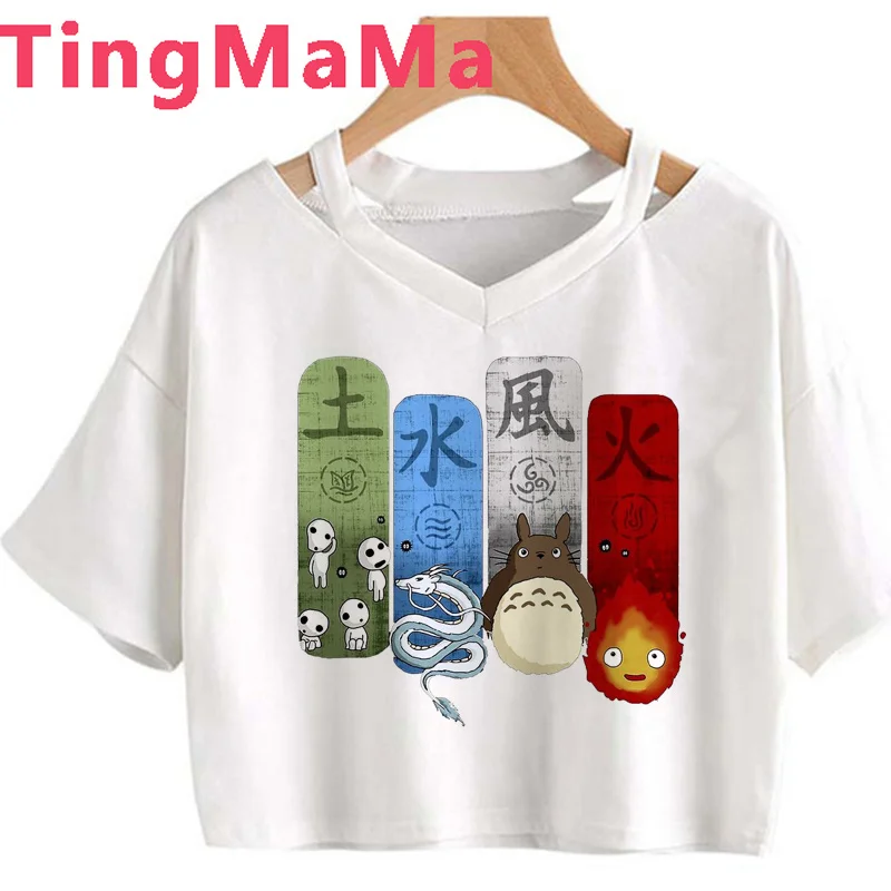 

Футболка женская в стиле Харадзюку, рубашка с изображением персонажа понё из фильма «Унесенные призраками» Тоторо Миядзаки Хаяо, белая