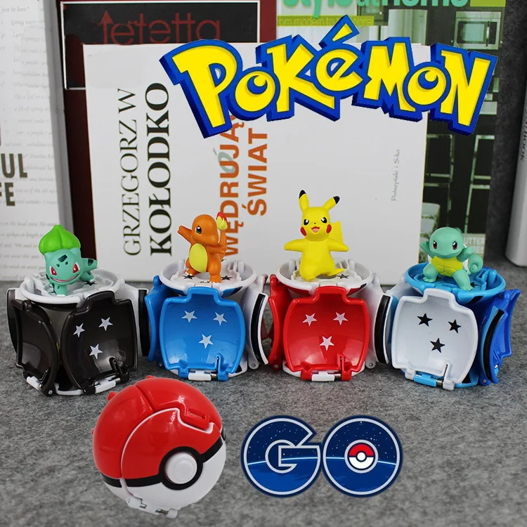 

2Pcs Pokemon Collection Poké Ball Touch To Flip Toy Charmander Pikachu Squirtle Bulbasaur Froakie Action Figure Deformed Toy