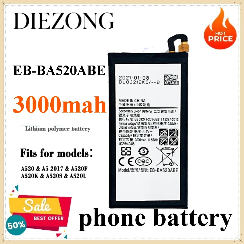 Фото Совершенно новая батарея EB-BA520ABE 3000 мАч для Samsung Galaxy A5 2017 Edition A520 SM-A520F A520K A520L A520S №1
