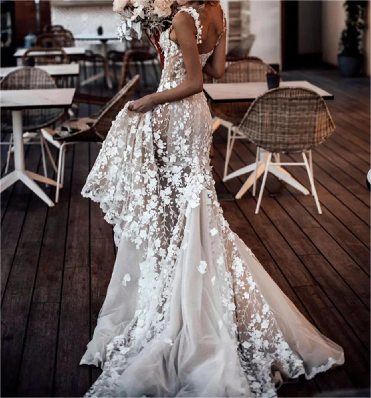 Белое свадебное платье-русалка кружевное Бандо на бретельках платье для