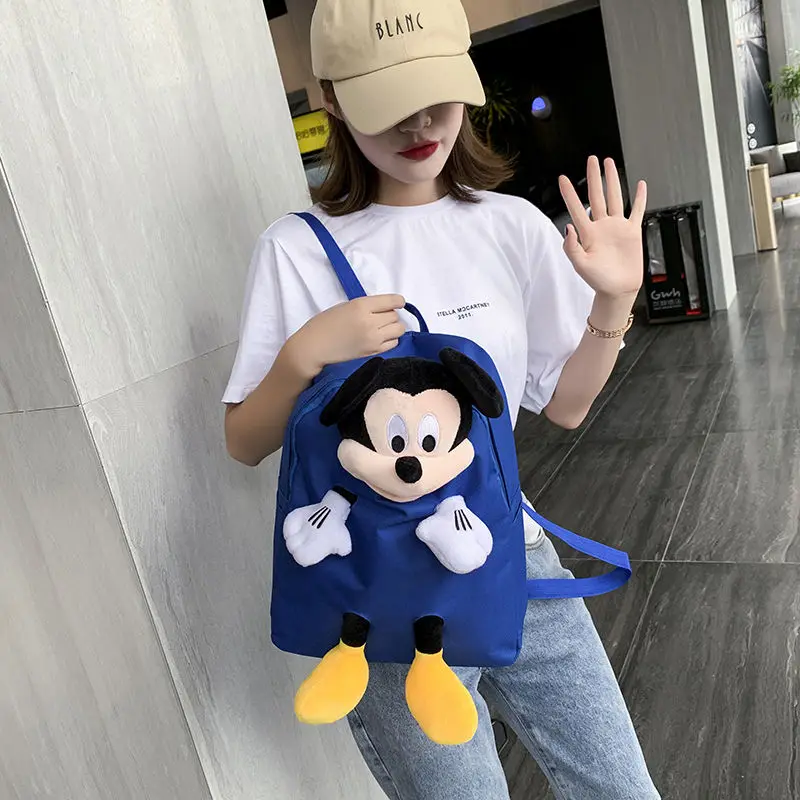 Disney Minnie Mickey Student Canvas Cute Cartoon Doll School Bag Leisure Personality Large Capacity Adjustable Backpack