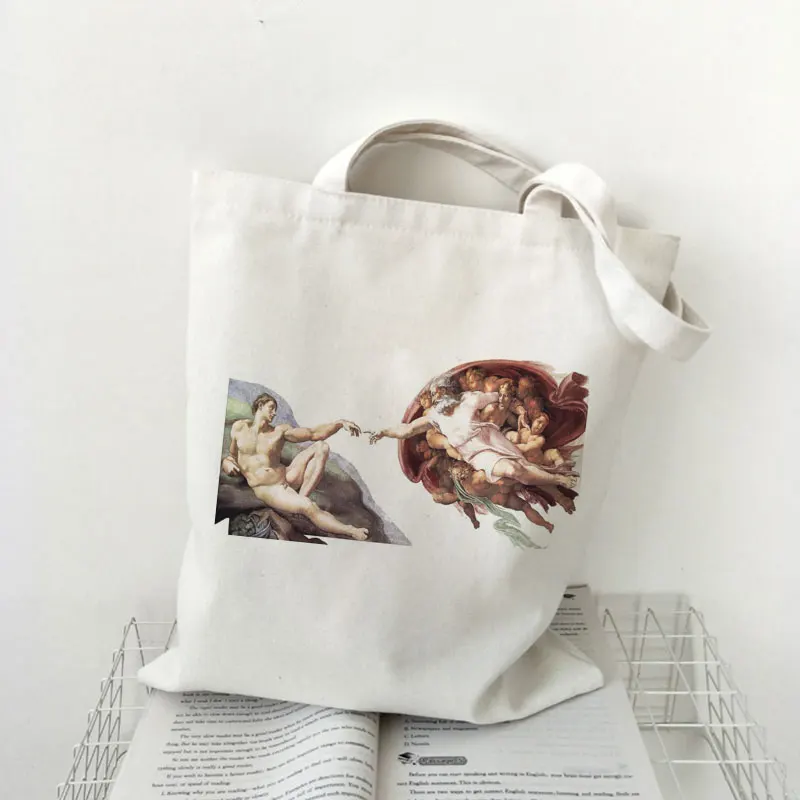 

Холщовые сумки на плечо для женщин, повседневная шикарная винтажная дамская сумочка Микеланджело Сикстинская через плечо в стиле Харадзюк...