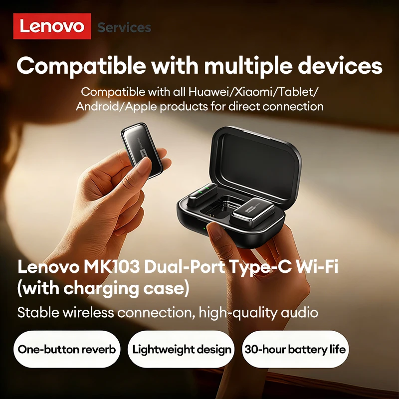 Фото Беспроводной петличный микрофон Lenovo MK103 True Wireless 360 °   Всенаправленный петличный микрофон, легкий, для видеоблогов и прямых трансляций №3