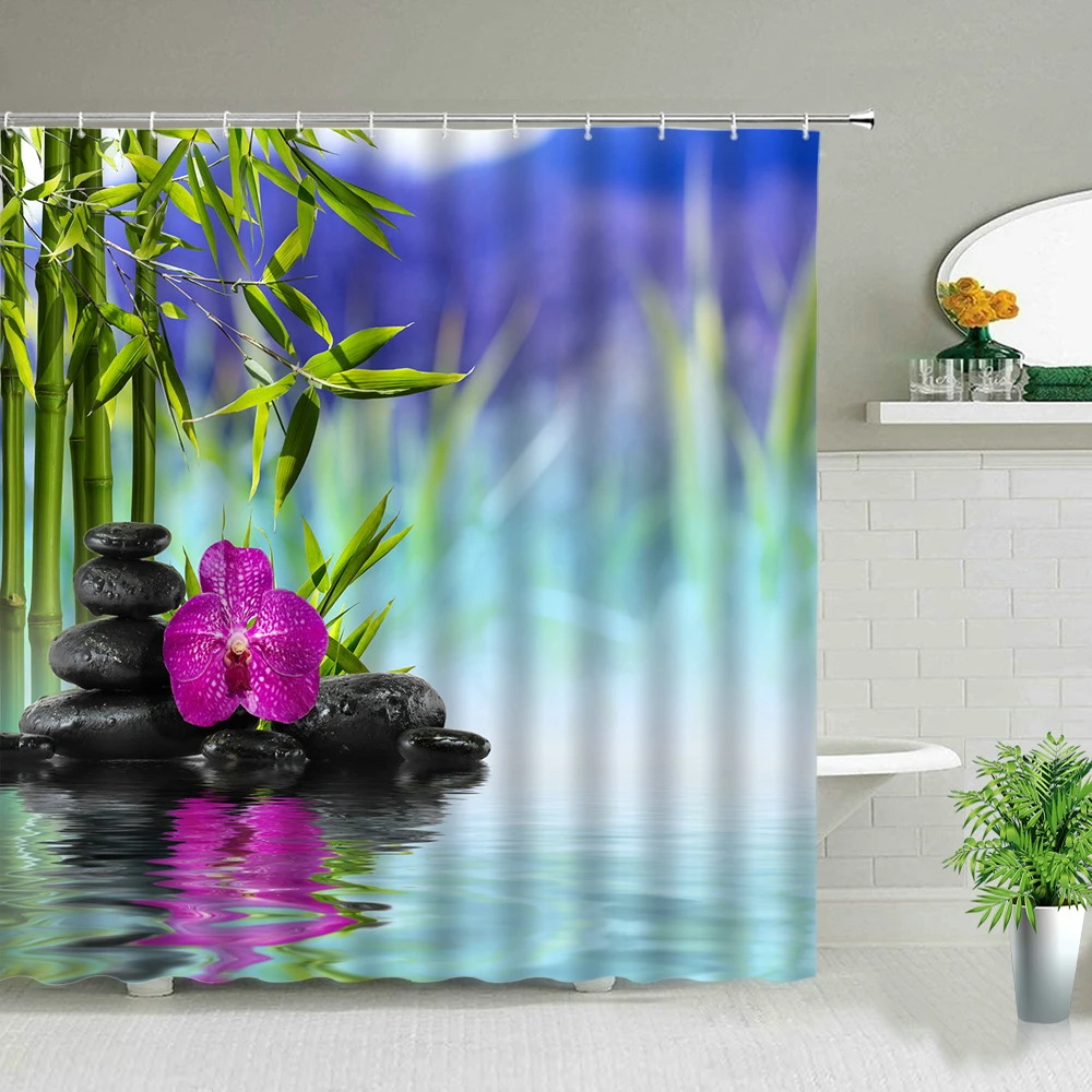 

Beautiful natural landscape quiet stone 1 bamboo creek waterproof shower curtain bathroom renovation home decoration