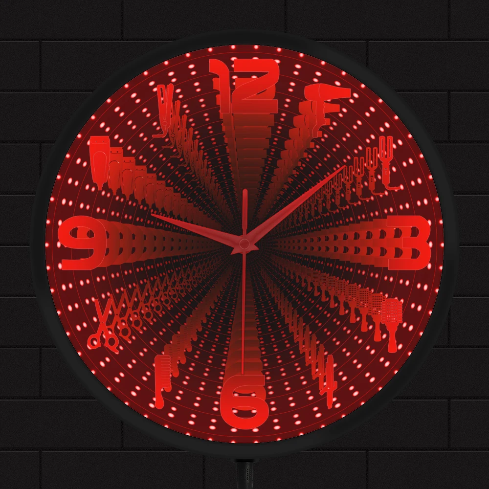 Changing Infinity Mirror Wall Clock Beauty Hair Salon Tools Night Light Illusion Tunnel Clock Hairdresser Gift