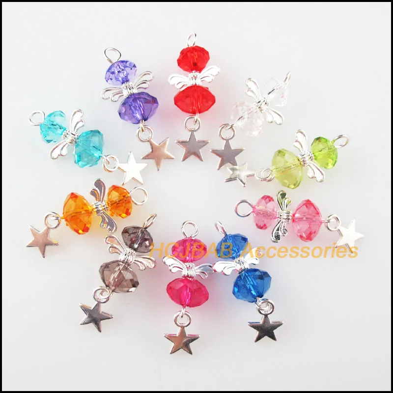 

Fashion New 20Pcs Silver Plated Angel & Star Mixed Flate Beads Acrylic Charms Pendants 14x34mm