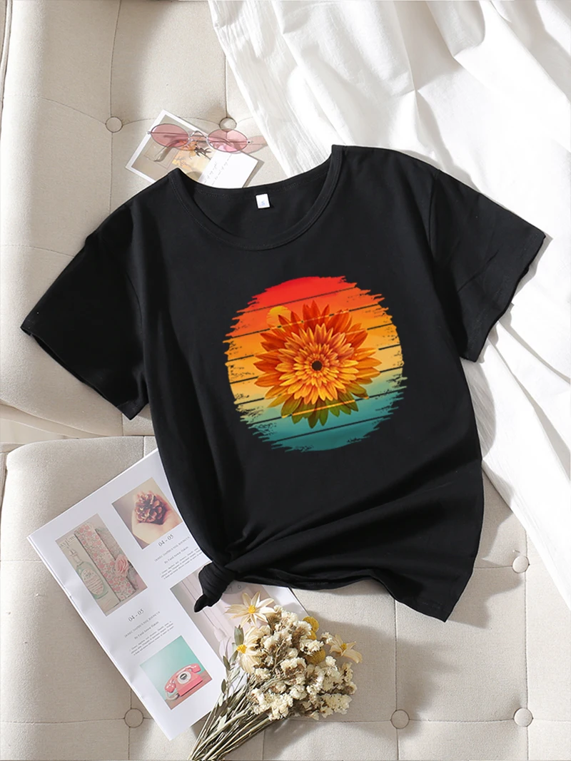 

Sunset Flower Za 2022 Fashion Women Short Sleeve T-shirts for Girls Ateez Hello Kitty Y2k Clothes Clothing Female Blouses Punk
