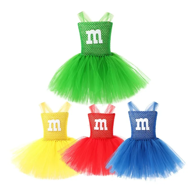 Фото Костюм для косплея M&M, фатиновые платья-пачки для малышей, танцевальная одежда, одежда для девочек-уболівальников, школьная одежда для школьниц, команда поддержки, буквы M №2