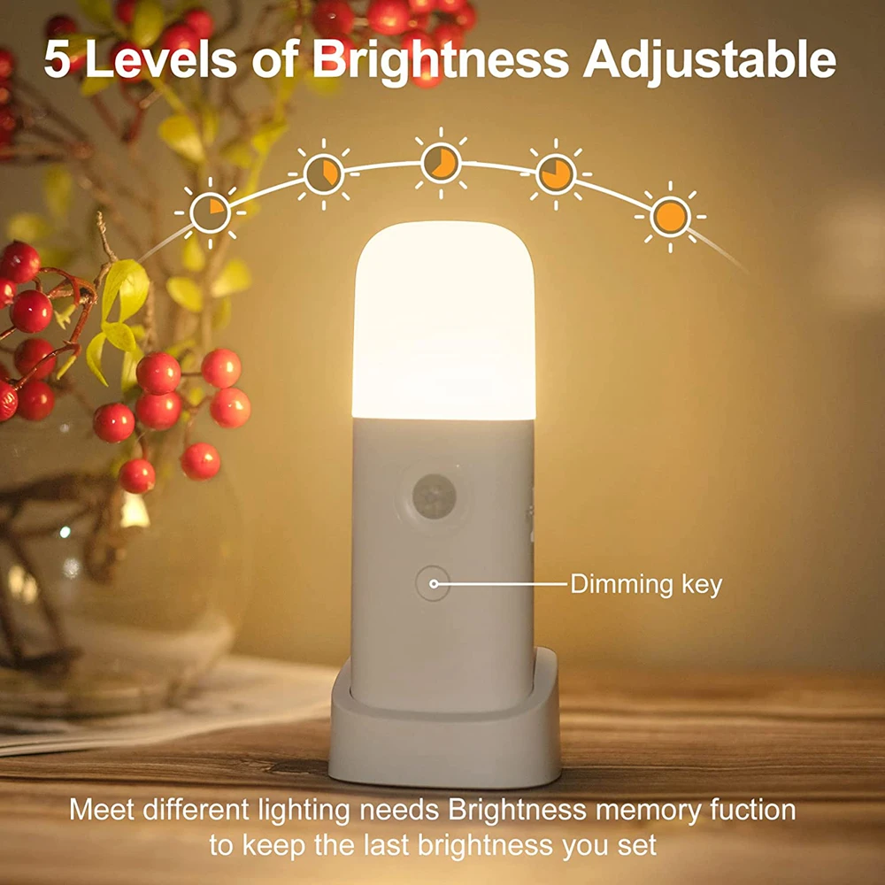 LED Motion Sensor Night Light USB Rechargeable Dimmable Portable Motion Activated Night Lamp for Kids Room  Bedroom Hallway