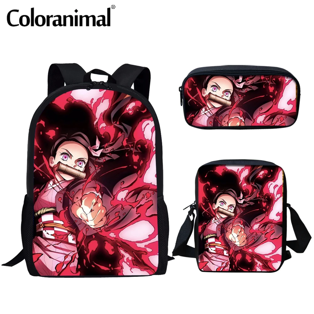

Coloranimal 2022 Cartoon Canvas School Bags For Girls Demon Slayer Anime Kids Backpacks Student Large-capacity Book Pack Mochila