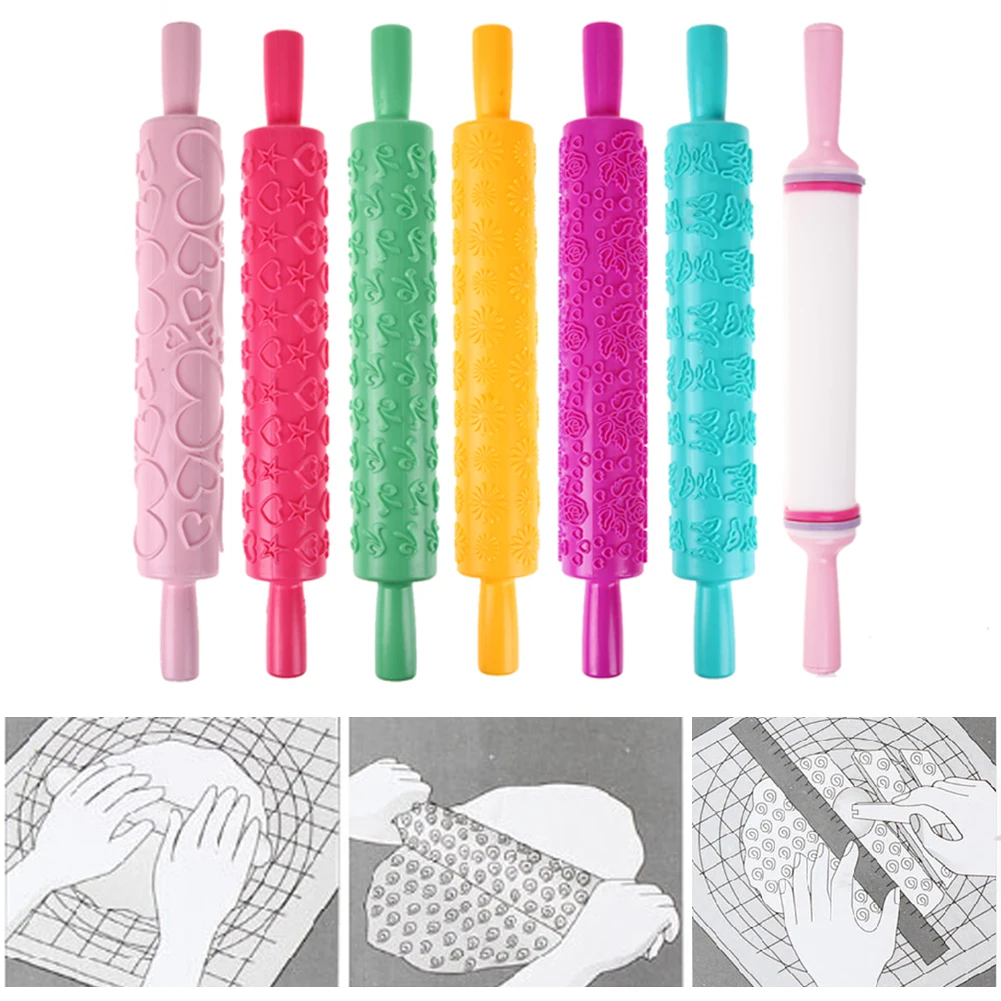 

New Plastic Rolling Pin With Embossing Patterns Fondant Roller Decorating Tools Cake Roller DIY Baking Kitchen Accessories