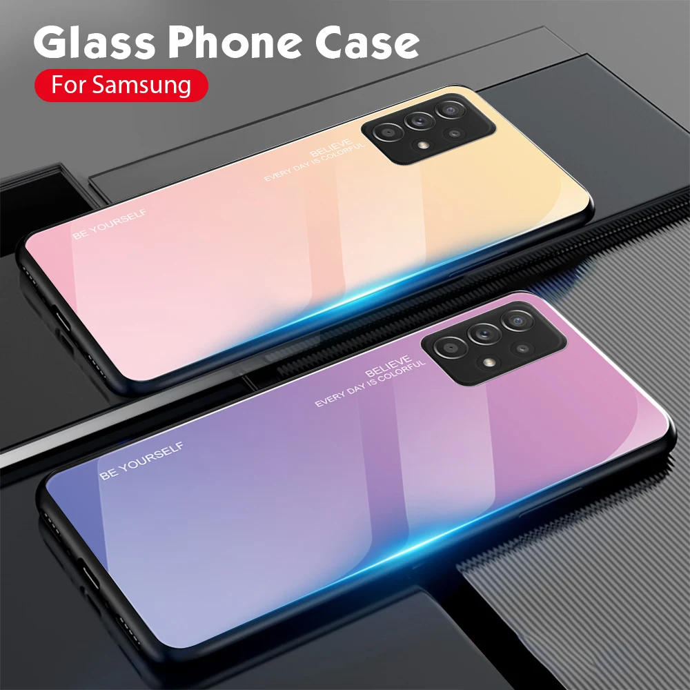 Color Case For Samsung Galaxy S22 S21 Ultra Plus S 21 FE S20 S10 Plus A53 A52 A52S A73 A72 A33 A13 A51 A71 Tempered Glass Cover
