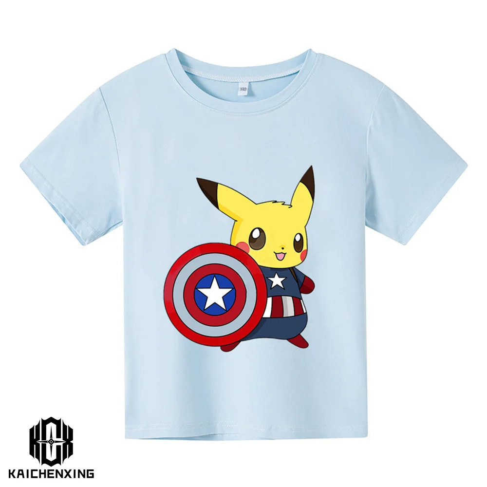 

New Casual Pokemon Tshirt Kids Summer Baby Boy Clothes Girls Children Anime Pikachu T- shirt Men Women Clothing