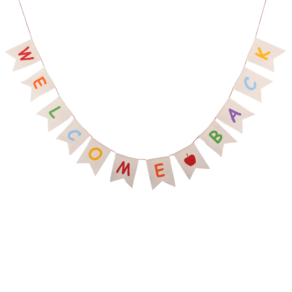 

Banner Welcome School Juterustic Couplet Decoration Home Bunting Hanging Burlap Housewarming Garland Sign Bunitng Decorative