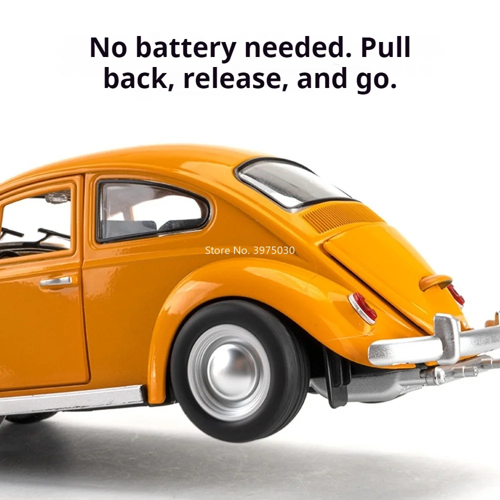 Фото Машинка-модель Volkswagen Beetle 1955 года, масштаб 1:18, из сплава, с открывающимися 4 дверями, инерционная, подарок для мальчиков на день рождения №4