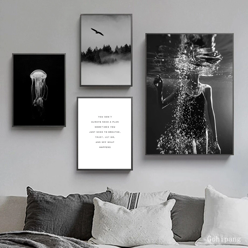 

Landscape Picture Wall Decoration Posters And Prints Black And White Scenery Nature Jellyfish Painting Quotes Wall Art Unframed