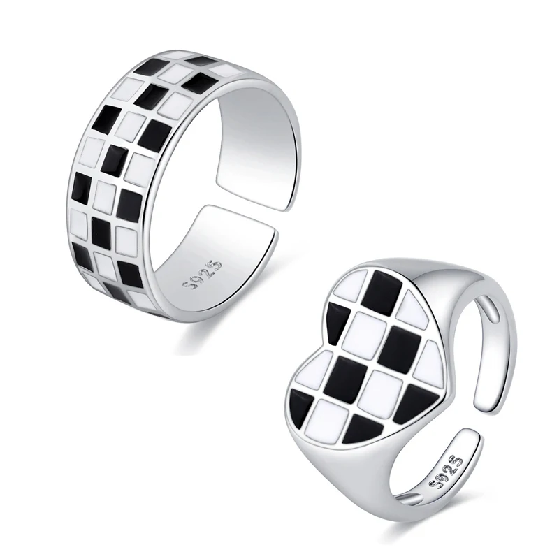 

Fashion Cool Black White Grid Band Rings for Men Women Vintage Hip Hop Gothic Finger Party Jewelry