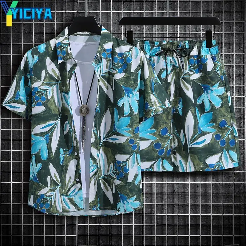 

YICIYA Men And Women's Short Sets Summer Hawaiian Set Printing 2023 Short Sleeve Button Shirt Beach Shorts Streetwear Casual Men