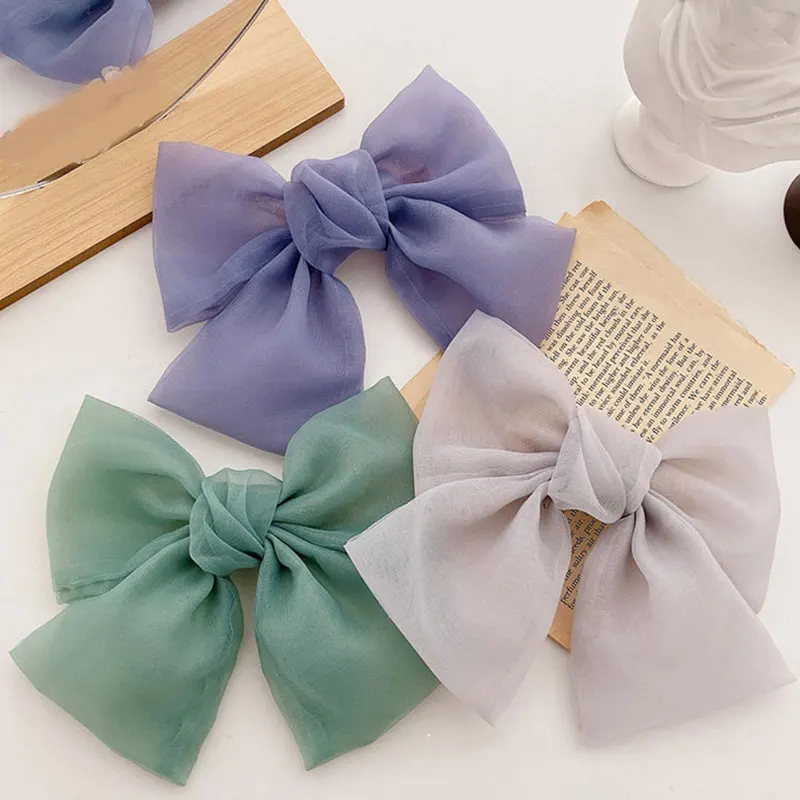 

Sweet Woman Organza Solid Color Big Bow Hairpins Women Hair Accessories Girls Hair Clips Headwear Ornaments Bowknot Barrettes