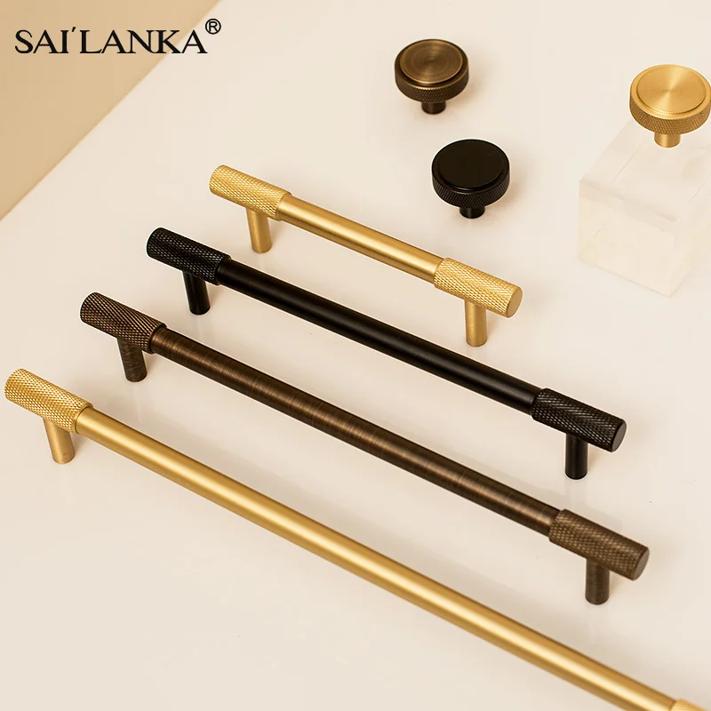 

SAILANKA Knurling Furniture Handles Brass Long Round Modern Pull Cupboard Wardrobe Dresser Drawer Cabinet Wine Bar Shoe Box Knob