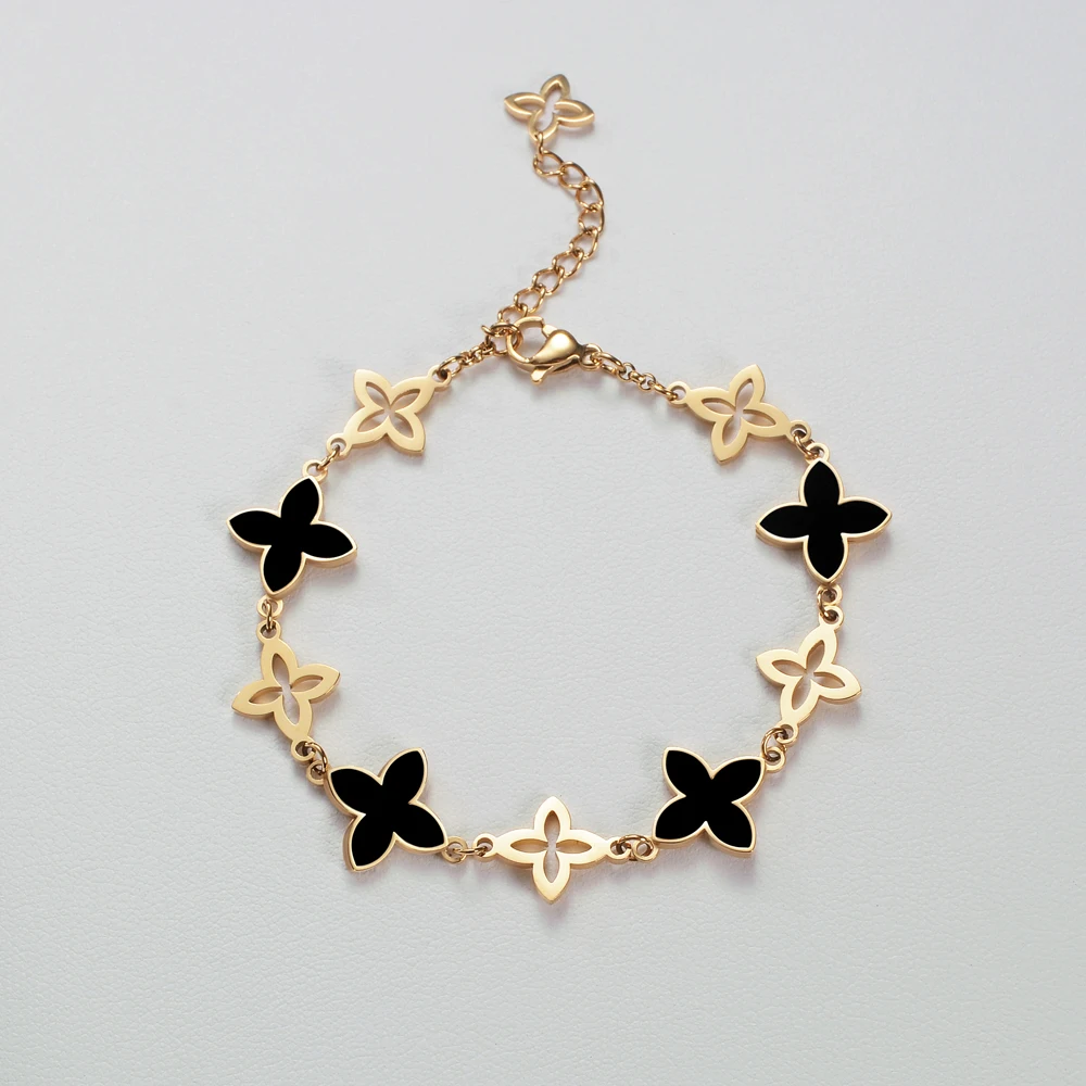 

Korean Classic Clover Jewelry Set Small Stainless Steel Gold/Silver Color Earrings/Bracelet/Necklace Accessories Gifts for Women