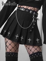 insgoth high waist mini black skirts gothic streetwear cross print pleated women skirts emo fairy grunge lolita harajuku skirt