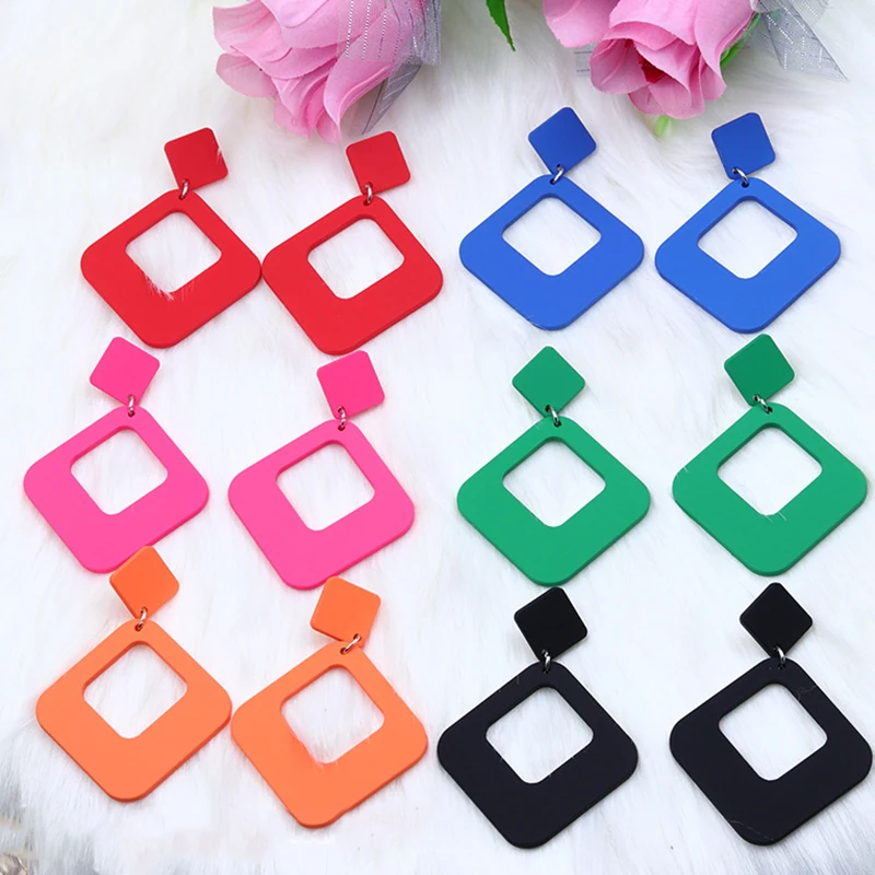 

U-Magical Statement Square Geometric Hollow Out Arcylic Dangle Earings for Women Multiple Spray Colorful Party Earings Jewelry