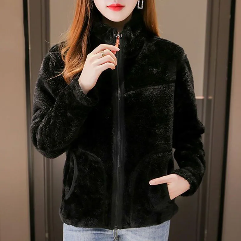 Parkas Women's Outdoors Coats 2022 Winter Fashion Faux Fur Fleece Zipper Splicing Turtleneck Two-Sided Casual Warm Jackets Woman