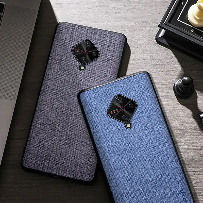 

Case For Vivo V17 S1 Pro Premium Cloth Texture Febric+PU Unti-scratch Four-corner Explosion-proof Protective Textile Back Cover