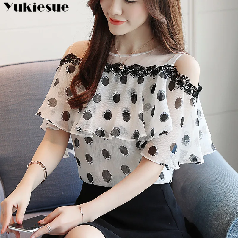 

Блузка женская шифоновая с открытыми плечами и коротким рукавом