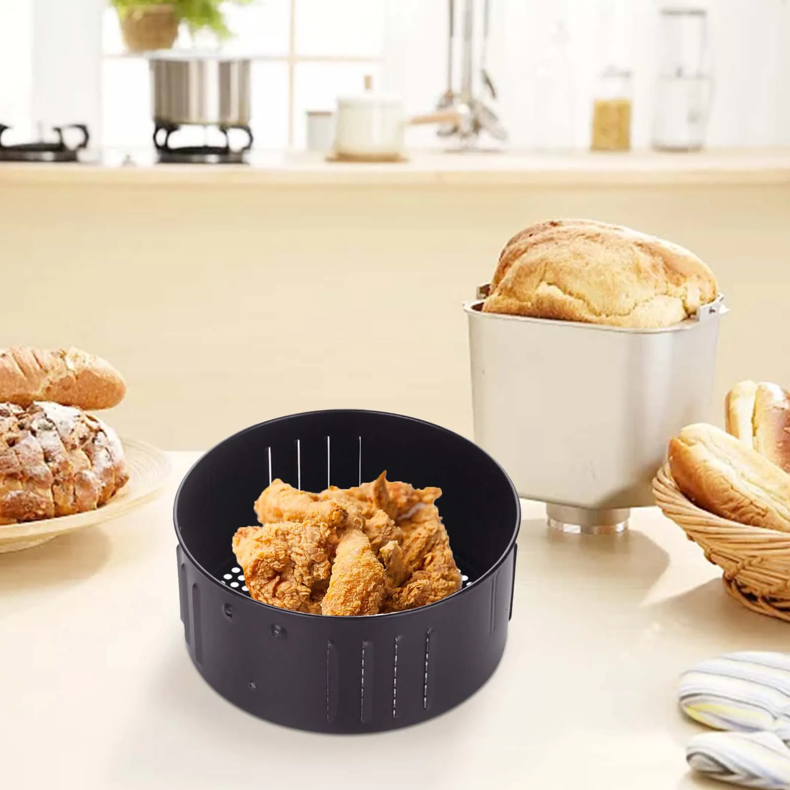 

Food Safe Air Fryer BasketNon-Stick Food Safe Air Fryers Oven Accessories Durable Frying Accessory Reusable Pans For Air Fryer 2