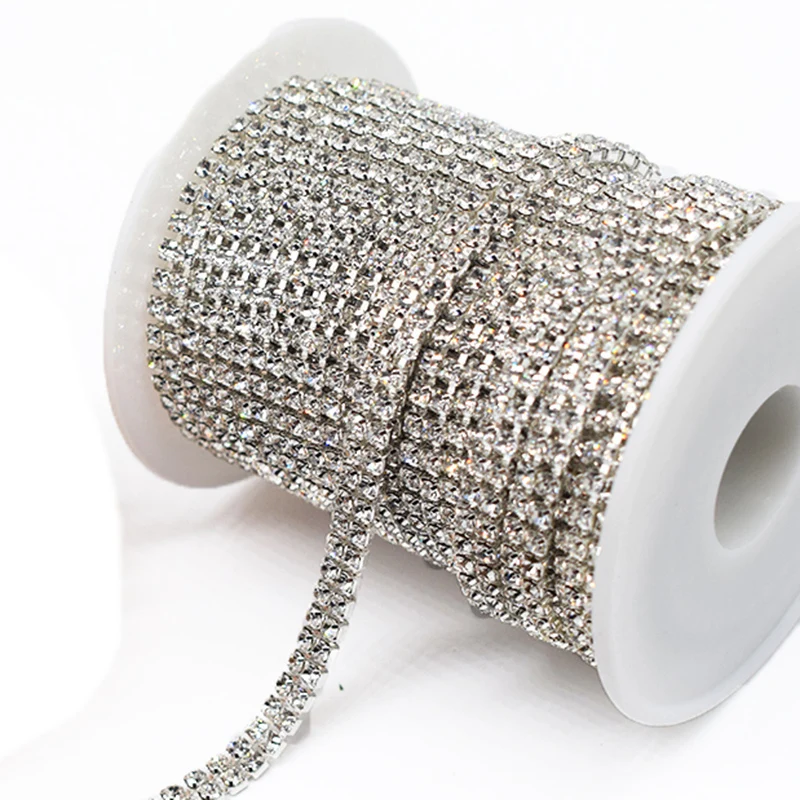 

10 Yards/Roll Clear White Double-Row Cup Chains Crystals Flatback,Sew/Glue on Glass Rhinestones 3mm for Clothes DIY Accessory