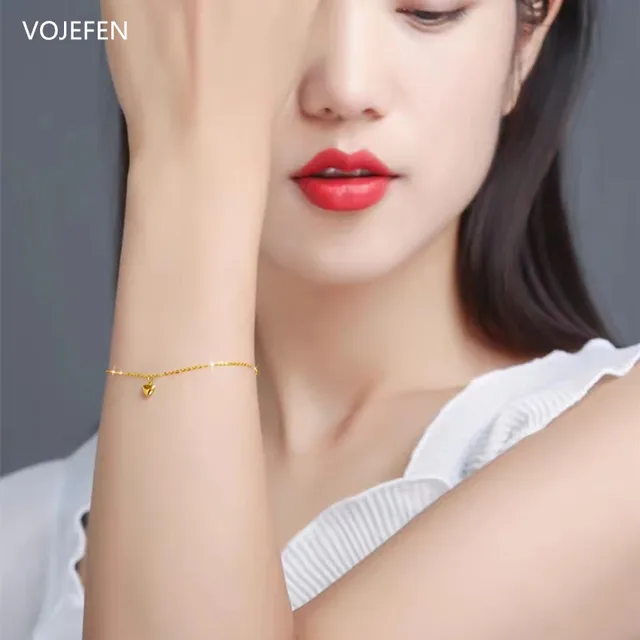 VOJEFEN 18K Pure Gold Pendant Luxury Bracelet Womens AU750 Real Golden O Chains Heart Bracelets Brands Quality Designer Jewelry 5