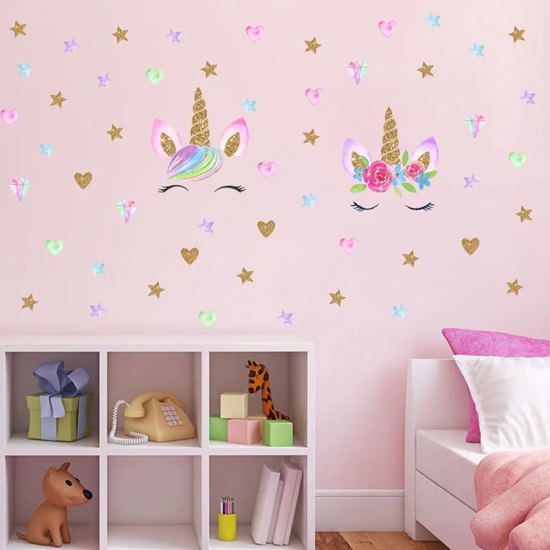Joylong Kawaii Unicorn Stickers Cute DIY Wall  Pusheen Cat Party Decor Princess Room Decoration Kids Birthday Gifts