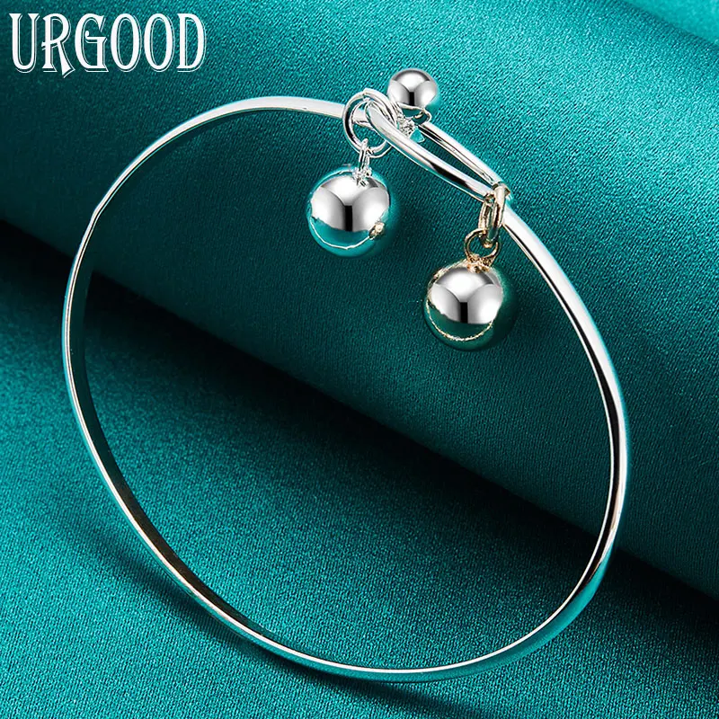 

925 Sterling Silver Smooth Double Beads Bangle For Women Man Party Engagement Wedding Romantic Fashion Jewelry Gift