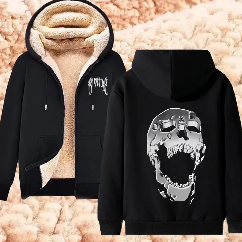 Мужская зимняя теплая куртка на молнии с принтом Ghostemane термотолстовки большого