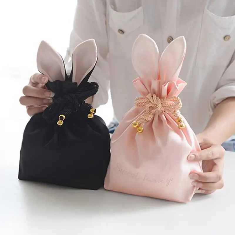 

Easter Bunny Ear Bunch Pocket Cute Fur Ball Rabbit Portable Travel Cosmetic Bag Jewelry Storage Bag Festival Decorations