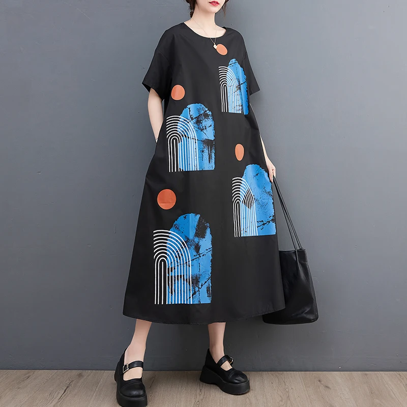 

Black Dress For Pregnant Women XXL O-Neck Patchwork Short Sleeve Pullover Elegant Simplicity Casual Summer Dress Japanese Style