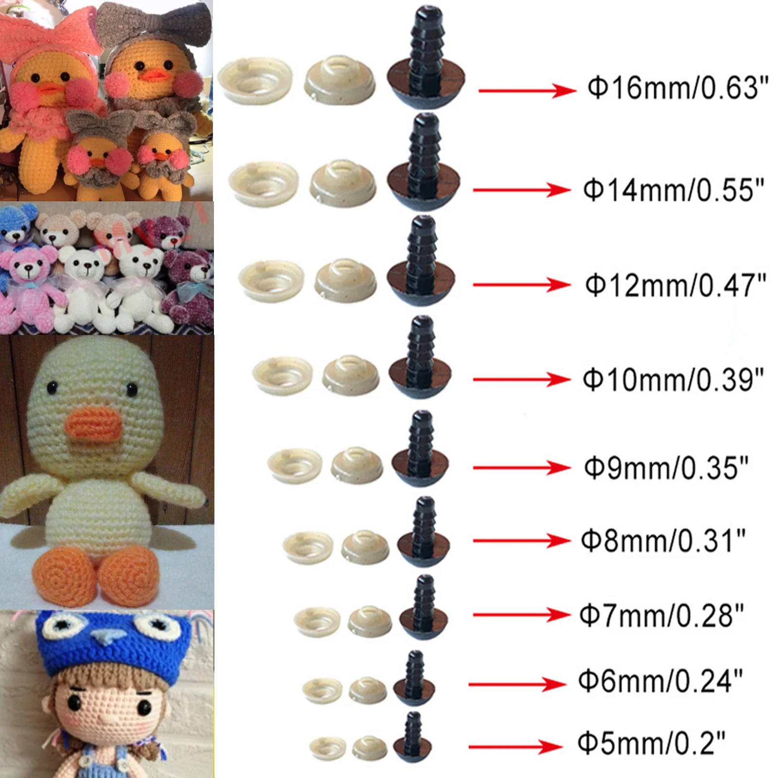 100 шт. 5-16 мм Глазные яблоки для кукол аксессуары черные пластиковые плюшевые