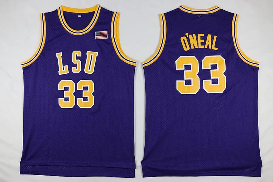

Shaq Lsu #33 Shaquille Oneal jersey throwback retro college jersey green yellow purple Men's Embroidery basketball jersey