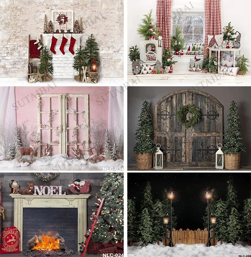 

Christmas Winter Snow Night Backdrops for Photography Christmas Tree Fence Decor Photographic Studio Photo Backgrounds