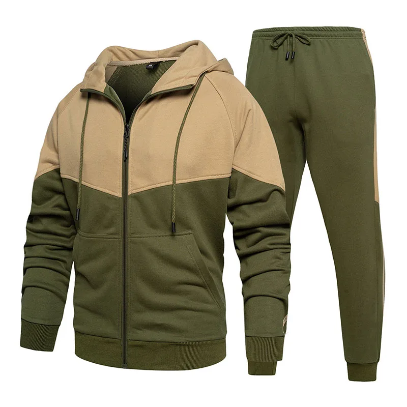 

New Mens Sportswear Sets Hooded Hoodies Autumn Patchwork Men Tracksuit Fashion Casual Jogger Hoodie + Pants 2 Pieces Sport Set