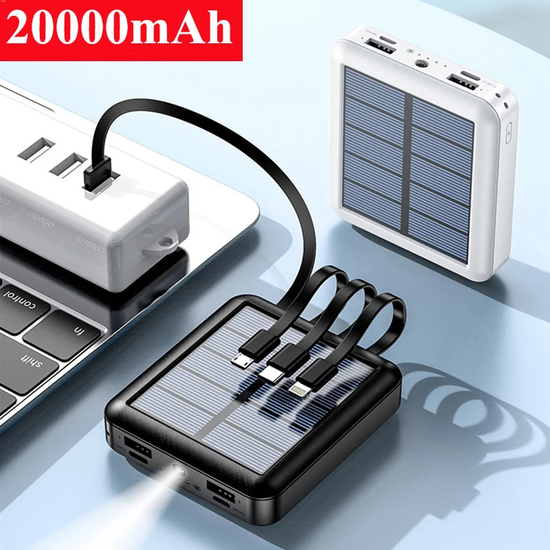 Mini banco de energía Solar portátil de 20000mAh, Cargador rápido con 4...