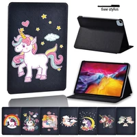 leather stand cover for apple ipad air 45 2020 10 9 inch shockproof cute unicorn theme protective shell flip tablet casestylus