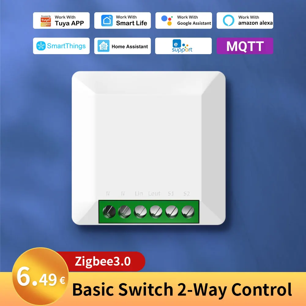 

Умный выключатель Aubess ZigBee Tuya, мини-выключатель для автоматизации умного дома, с поддержкой модуля «сделай сам», двухстороннее управление, р...