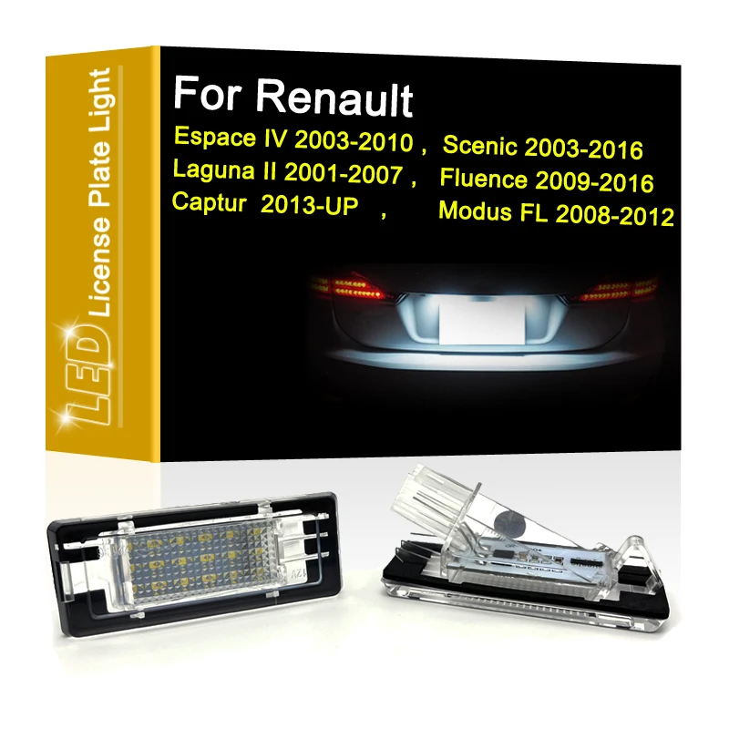 

12V LED Number Plate Lamp For Renault Espace IV Scenic Laguna II Fluence Captur Modus FL White License Plate Light Assembly